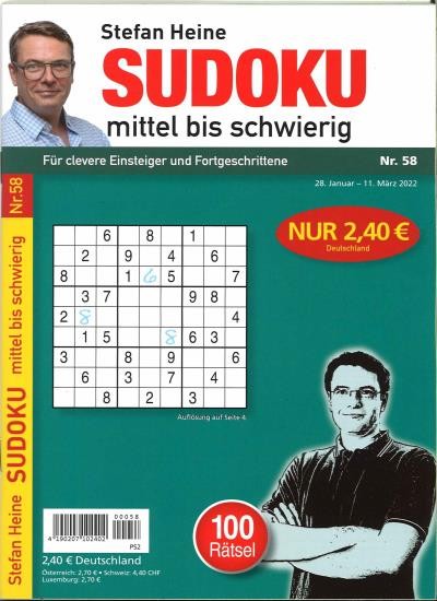 SUDOKU MITTEL BIS SCHWIERIG 58/2022