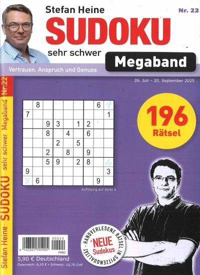 SUDOKU SEHR SCHWER MEGABAND 22/2025