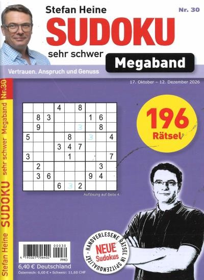 SUDOKU SEHR SCHWER MEGABAND 30/2026