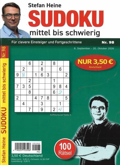 SUDOKU MITTEL BIS SCHWIERIG 98/2026