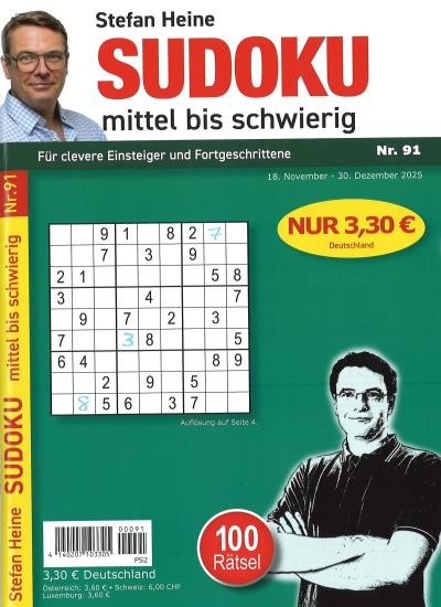 SUDOKU MITTEL BIS SCHWIERIG 91/2025