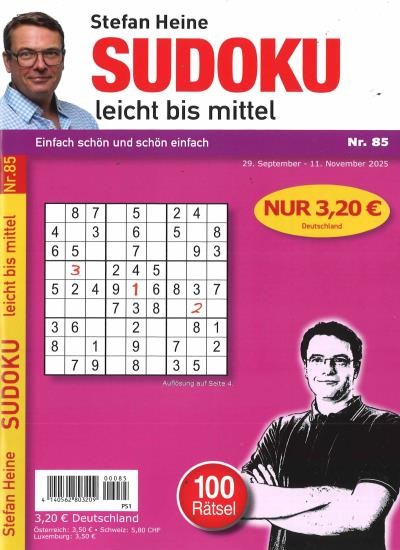 SUDOKU LEICHT BIS MITTEL 85/2025