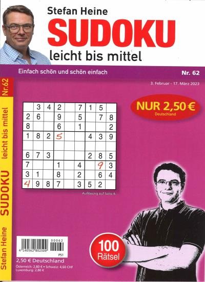 SUDOKU LEICHT BIS MITTEL 62/2023