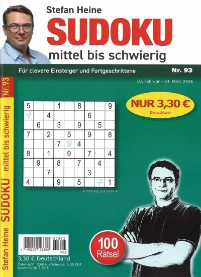 SUDOKU MITTEL BIS SCHWIERIG 93/2026