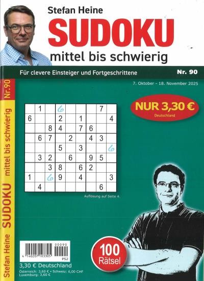 SUDOKU MITTEL BIS SCHWIERIG 90/2025