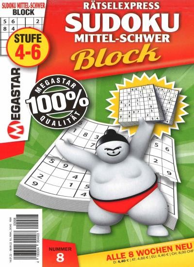 SUDOKU BLOCK MITTEL-SCHWER 8/2022