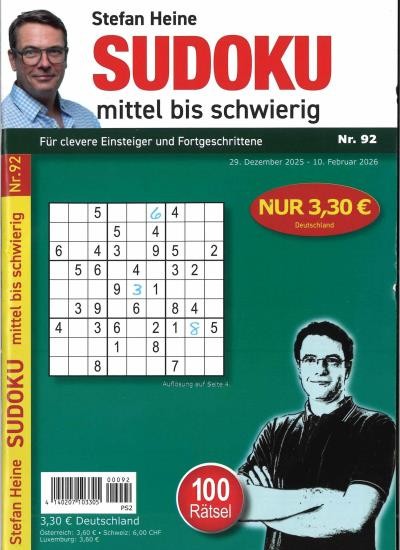 SUDOKU MITTEL BIS SCHWIERIG 92/2026