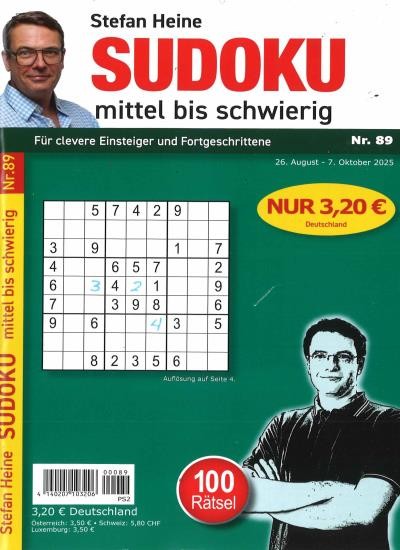 SUDOKU MITTEL BIS SCHWIERIG 89/2025